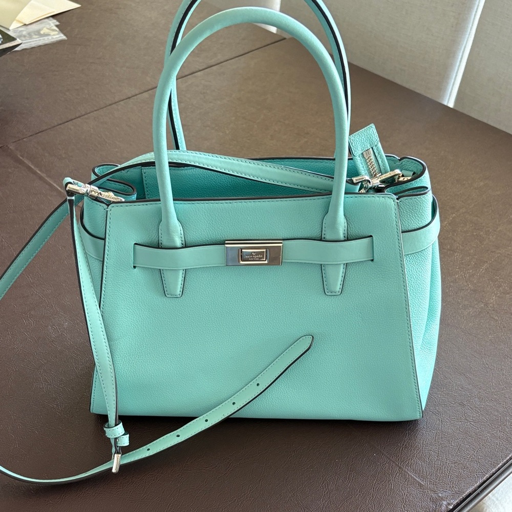 NWT Kate Spade Robins Egg Green Structured Leather Satchel Handbag